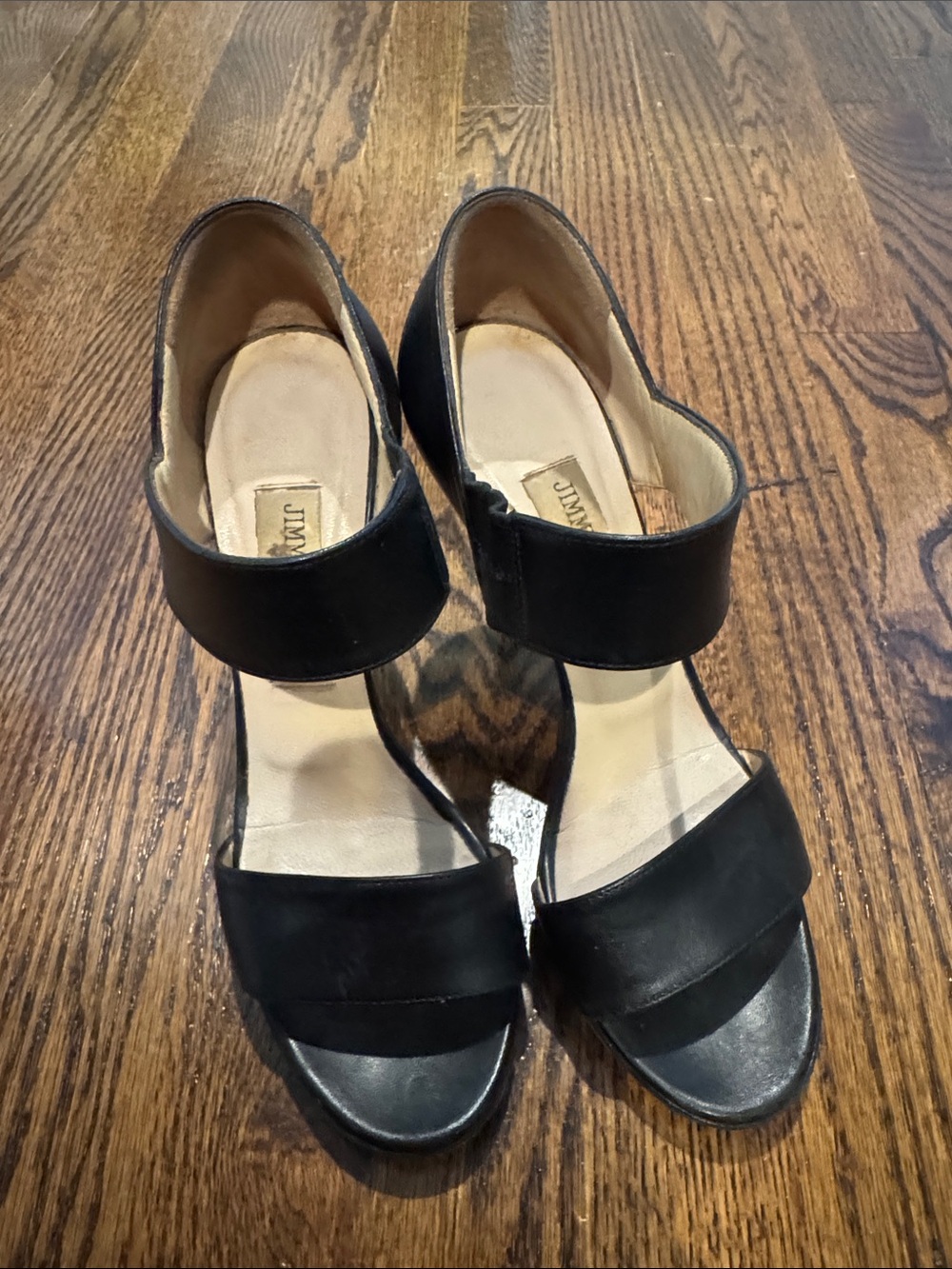 Jimmy Choo Black Open-Toe Leather Ankle-Strap Heels